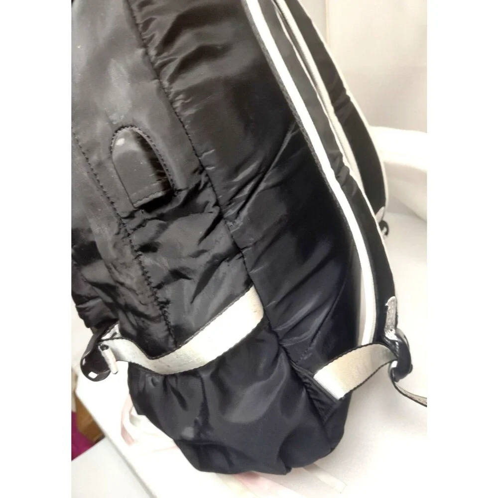ASGE Black &White Nylon Backpack Drawstring Flap School Travel Laptop Bag 18